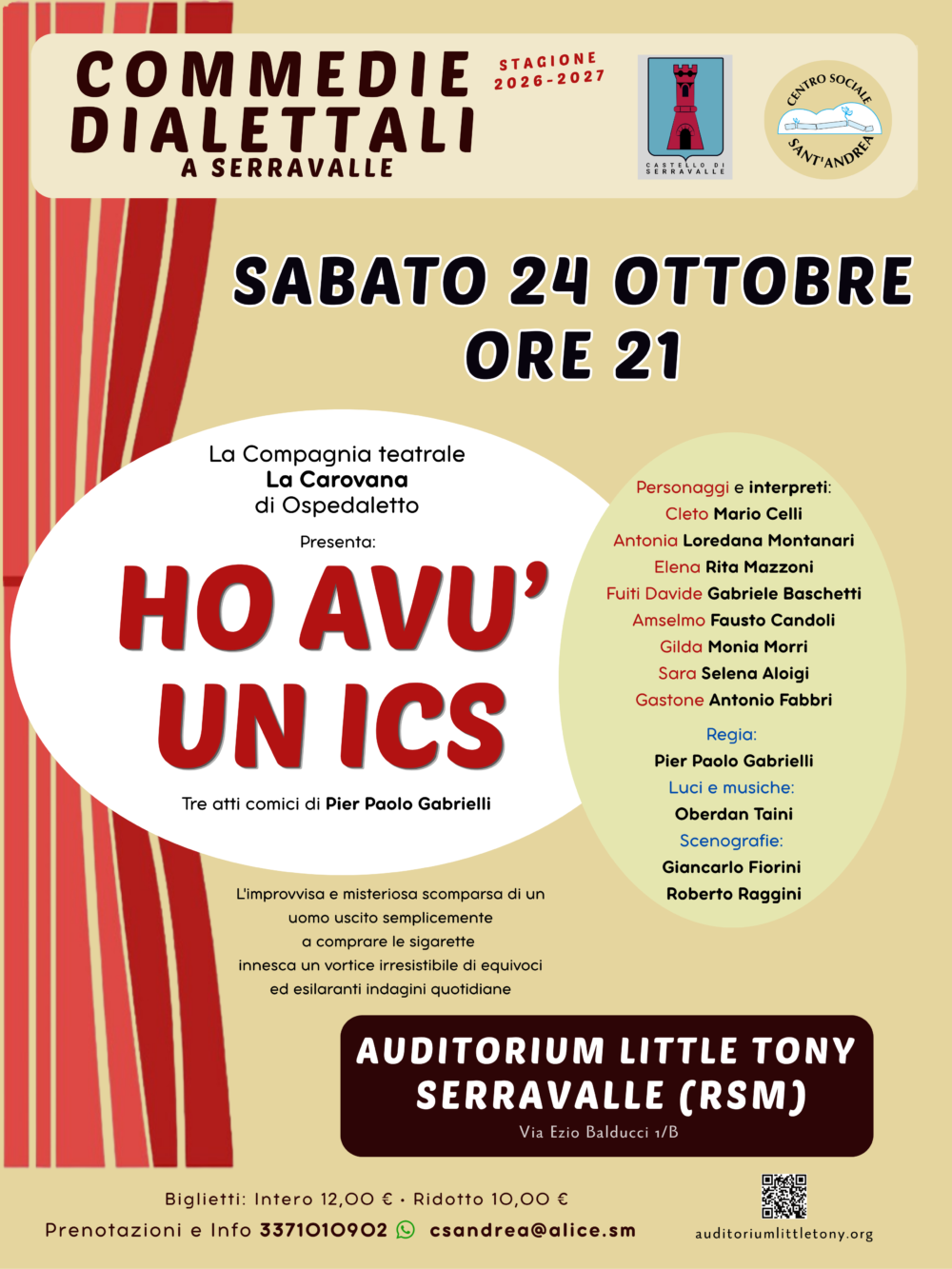 Serravalle, al via la rassegna di commedie dialettali con &ldquo;Ho av&ugrave; un ics&rdquo;